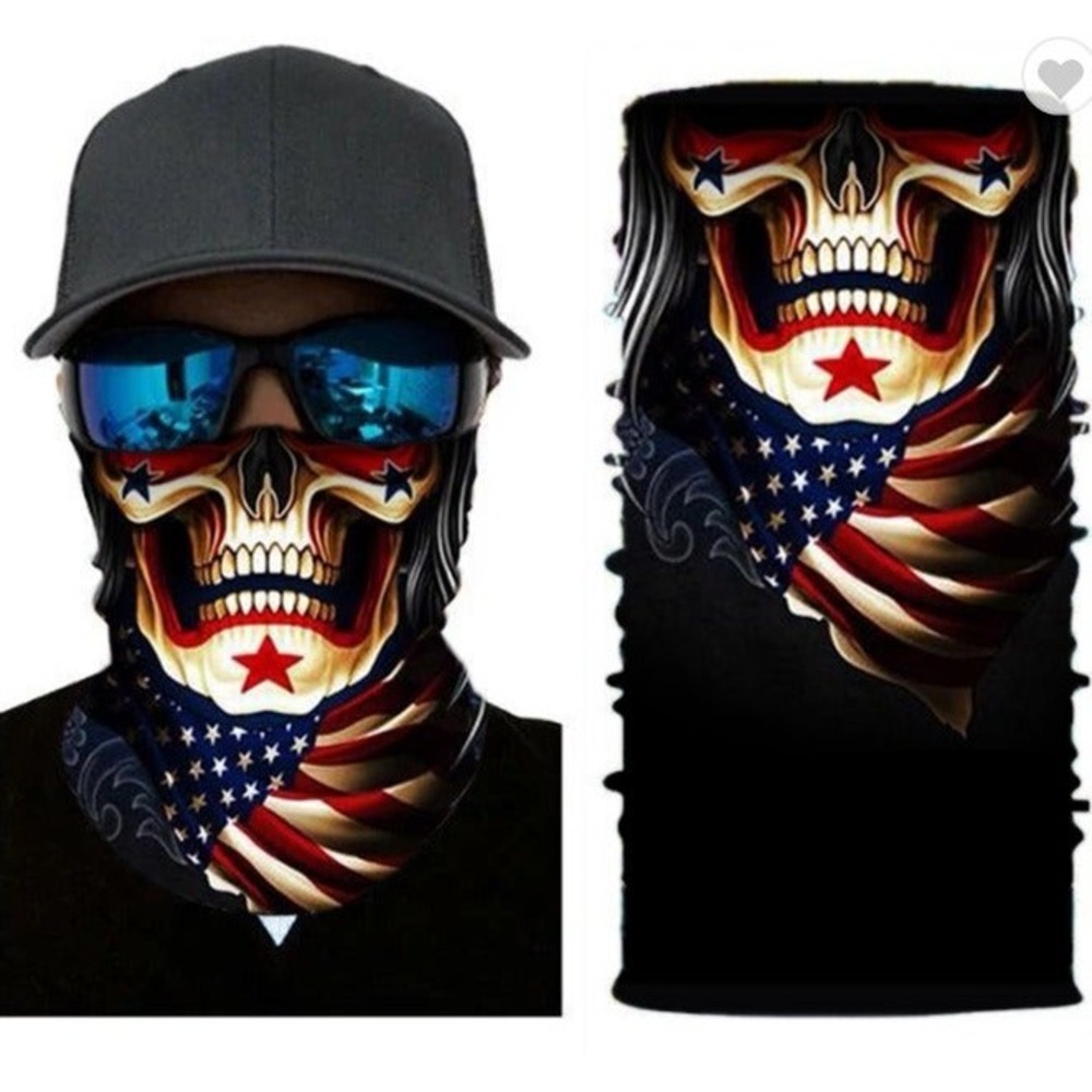 Sun Shield Neck Gaiter US Flag Skull Face Shield Balaclava Bandana Motorcycle